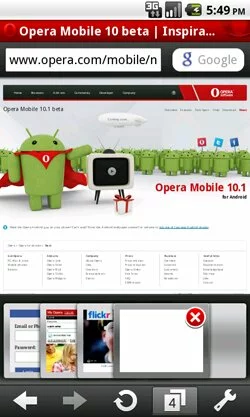 Вкладки в Opera Mobile for Android